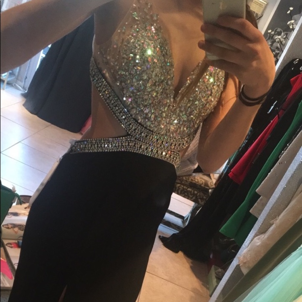 Studded silver & black prom dress